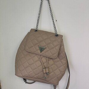 Guess Tan Quilted Backpack w/ Silver Hardware